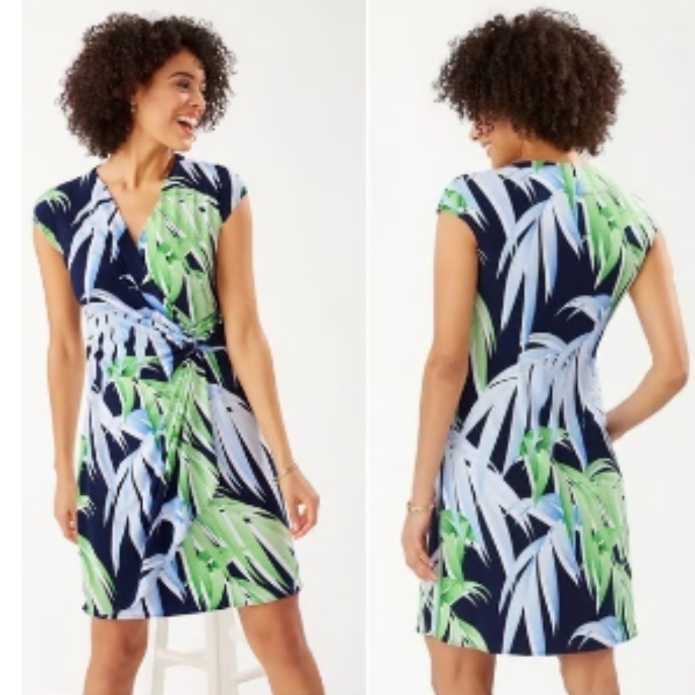 Tommy Bahama Blue and Green Leaf Print Midi Dress- Medium